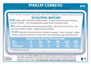 2011 Bowman - Prospects #BP49 Phillip Cerreto Back