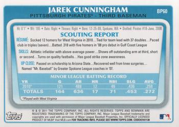 2011 Bowman - Prospects #BP60 Jarek Cunningham Back