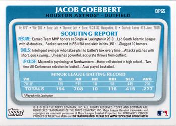 2011 Bowman - Prospects #BP65 Jacob Goebbert Back