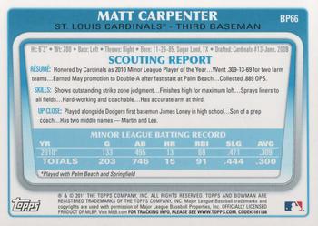 2011 Bowman - Prospects #BP66 Matt Carpenter Back