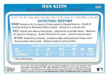 2011 Bowman - Prospects #BP67 Dan Klein Back