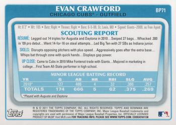 2011 Bowman - Prospects #BP71 Evan Crawford Back