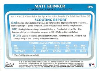 2011 Bowman - Prospects #BP77 Matt Klinker Back