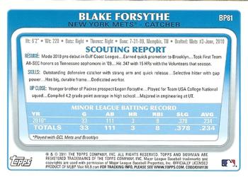 2011 Bowman - Prospects #BP81 Blake Forsythe Back