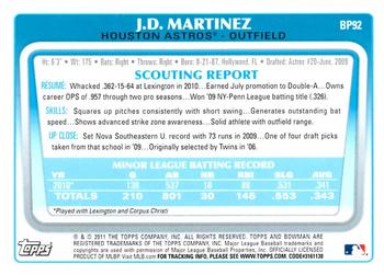 2011 Bowman - Prospects #BP92 J.D. Martinez Back