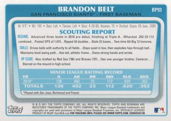 2011 Bowman - Prospects #BP93 Brandon Belt Back