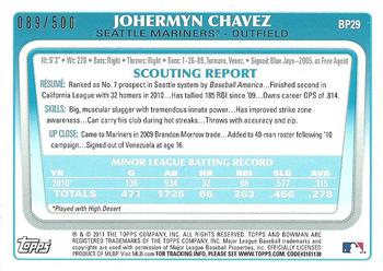 2011 Bowman - Prospects Blue #BP29 Johermyn Chavez Back
