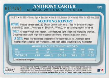 2011 Bowman - Prospects Green #BP6 Anthony Carter Back