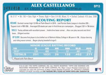 2011 Bowman - Prospects Green #BP13 Alex Castellanos Back