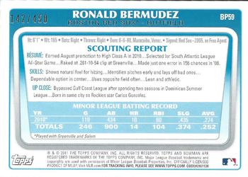 2011 Bowman - Prospects Green #BP59 Ronald Bermudez Back