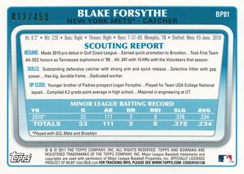 2011 Bowman - Prospects Green #BP81 Blake Forsythe Back