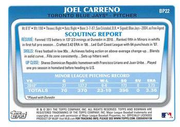 2011 Bowman - Prospects International #BP22 Joel Carreno Back