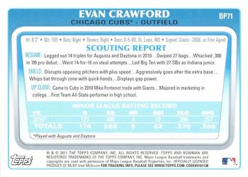 2011 Bowman - Prospects International #BP71 Evan Crawford Back