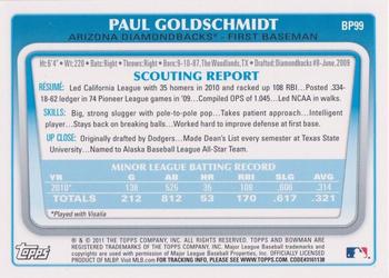 2011 Bowman - Prospects International #BP99 Paul Goldschmidt Back