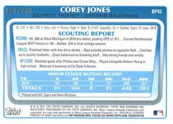 2011 Bowman - Prospects Orange #BP43 Corey Jones Back