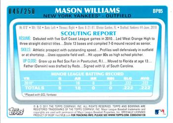 2011 Bowman - Prospects Orange #BP85 Mason Williams Back