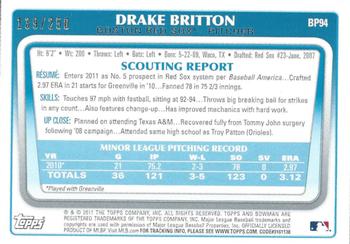 2011 Bowman - Prospects Orange #BP94 Drake Britton Back