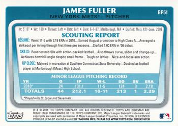 2011 Bowman - Prospects Purple #BP51 James Fuller Back