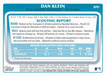2011 Bowman - Prospects Purple #BP67 Dan Klein Back