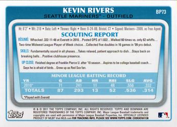 2011 Bowman - Prospects Purple #BP73 Kevin Rivers Back