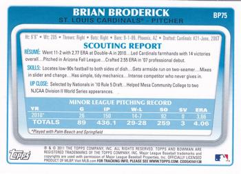 2011 Bowman - Prospects Purple #BP75 Brian Broderick Back