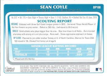 2011 Bowman - Prospects Purple #BP100 Sean Coyle Back