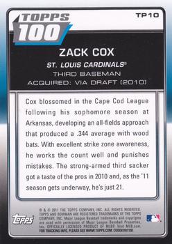 2011 Bowman - Topps 100 #TP10 Zack Cox Back