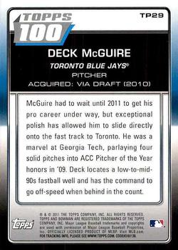2011 Bowman - Topps 100 #TP29 Deck McGuire Back