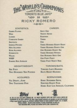 2011 Topps Allen & Ginter #64 Ricky Romero Back