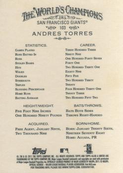 2011 Topps Allen & Ginter #103 Andres Torres Back