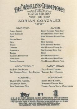 2011 Topps Allen & Ginter #120 Adrian Gonzalez Back
