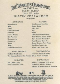 2011 Topps Allen & Ginter #275 Justin Verlander Back