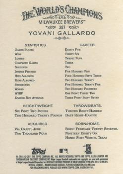 2011 Topps Allen & Ginter #287 Yovani Gallardo Back