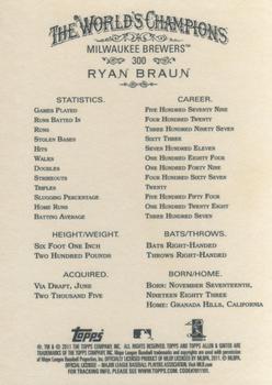 2011 Topps Allen & Ginter #300 Ryan Braun Back