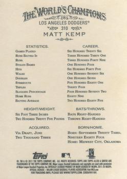 2011 Topps Allen & Ginter #310 Matt Kemp Back