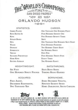2011 Topps Allen & Ginter #323 Orlando Hudson Back