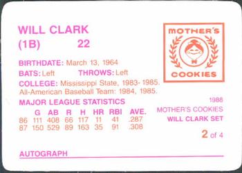 1988 Mother's Cookies Will Clark #2 Will Clark Back