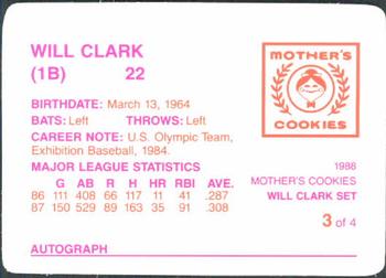 1988 Mother's Cookies Will Clark #3 Will Clark Back