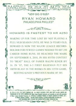2011 Topps Allen & Ginter - Baseball Highlight Sketches #BHS-10 Ryan Howard Back