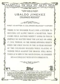 2011 Topps Allen & Ginter - Baseball Highlight Sketches #BHS-22 Ubaldo Jimenez Back