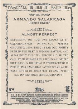 2011 Topps Allen & Ginter - Baseball Highlight Sketches #BHS-12 Armando Galarraga Back