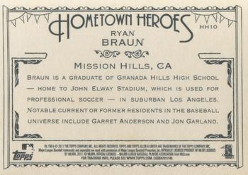 2011 Topps Allen & Ginter - Hometown Heroes #HH10 Ryan Braun Back