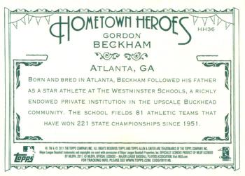 2011 Topps Allen & Ginter - Hometown Heroes #HH36 Gordon Beckham Back