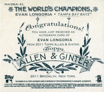 2011 Topps Allen & Ginter - N43 Autographs #N43BA-EL Evan Longoria Back