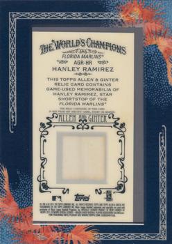2011 Topps Allen & Ginter - Relics #AGR-HR2 Hanley Ramirez Back