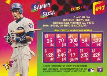 1995 Stadium Club #497 Sammy Sosa Back