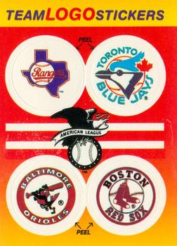1991 Fleer - Team Logo Stickers #NNO AL: Texas Rangers / Toronto Blue Jays / Baltimore Orioles / Boston Red Sox Front