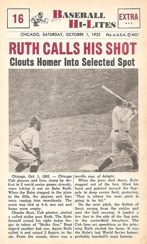 1960 Nu-Cards Baseball Hi-Lites #16 Ruth Calls His Shot Front