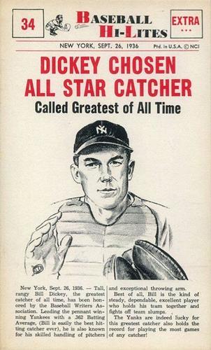 1960 Nu-Cards Baseball Hi-Lites #34 Dickey Chosen All Star Catcher Front