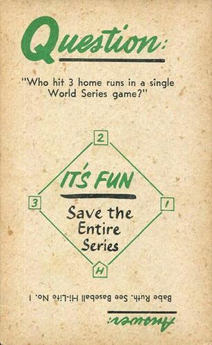 1960 Nu-Cards Baseball Hi-Lites #47 Babe Ruth Hits 60th Home Run Back